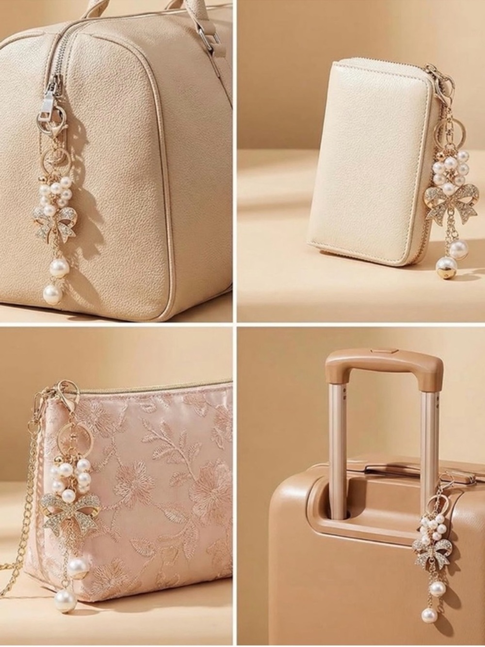 Gold Bow & Pearl Charm Keychain - Picture 3 of 3